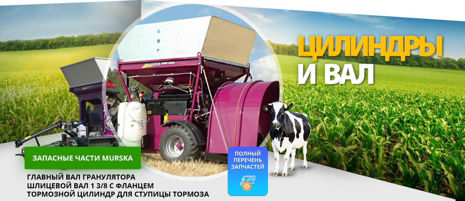 Запасные части Мурска – цилиндры и вал для мельниц и плющилок. Продажа главный вал, шпицевой, штифт, гидравлический цилиндр и другие запчасти для оборудования Murska, купить запасные части для вальцовых мельниц